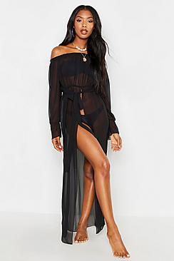 Boohoo Off The Shoulder Chiffon Beach Dress