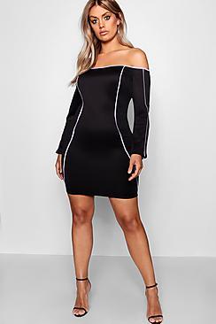 Boohoo Plus Clara Bardot Piping Detail Mini Dress