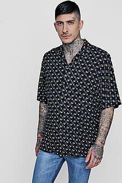 Boohoo Aztec Short Sleeve Oversized Revere Shirt