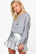 Boohoo Sarah Ruffle Sleeve Fine Knit Jumper Grey