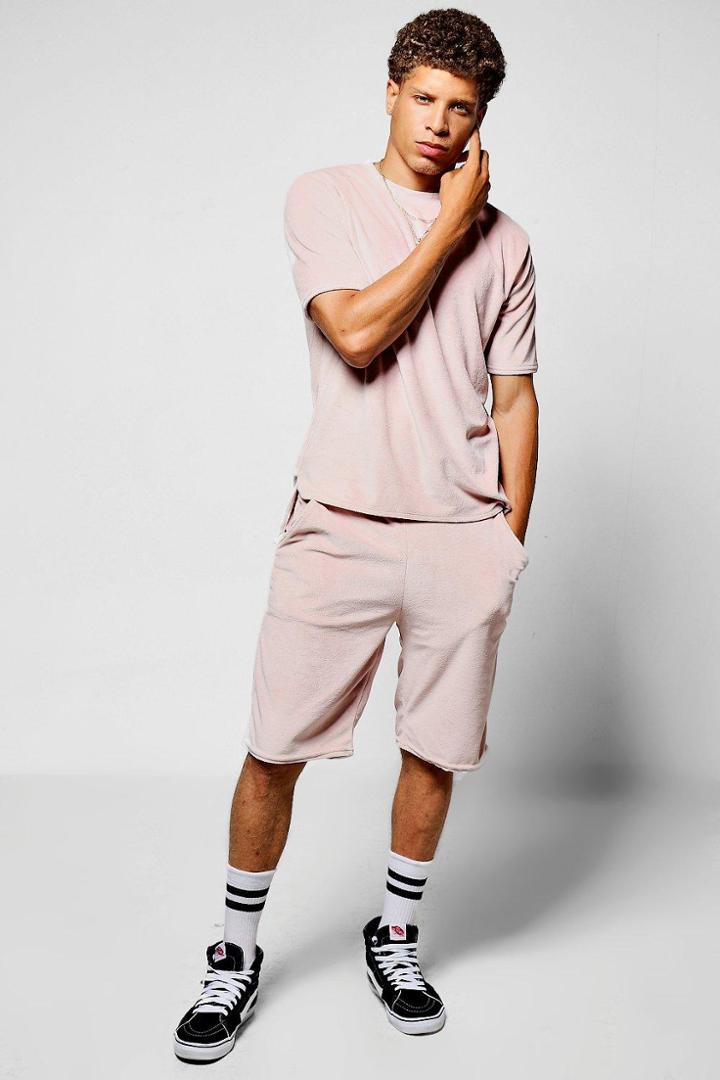 Boohoo Towelling T-shirt And Short Lounge Set Blush