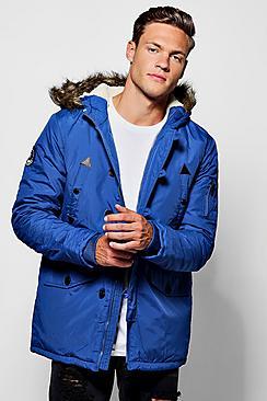 Boohoo Four Pocket Parka With Chunky Faux Fur Hood