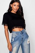 Boohoo Eyelash Lace Trim Crop Tee