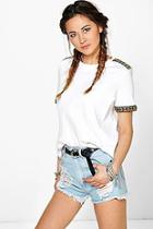 Boohoo Katie Bright Embroidered Trim Shoulder Tee