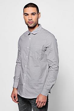 Boohoo Long Sleeve Geo Print Shirt
