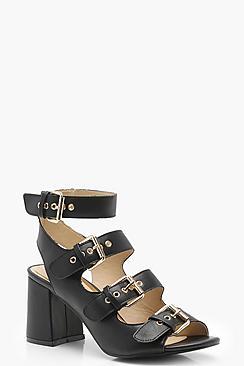 Boohoo Georgia Buckle Strap Flared Heels