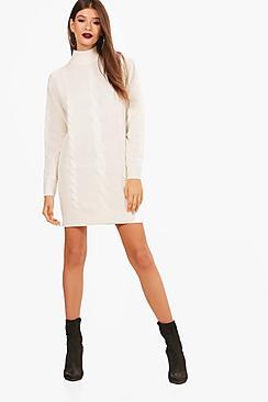 Boohoo Charlotte Turtleneck Cable Jumper Dress