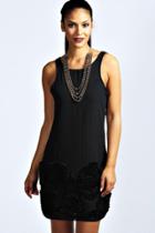 Boohoo Hannah Cornelli Detail Chiffon Shift Dress Black