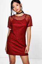 Boohoo Petite Holly Spot Mesh T-shirt Dress Wine
