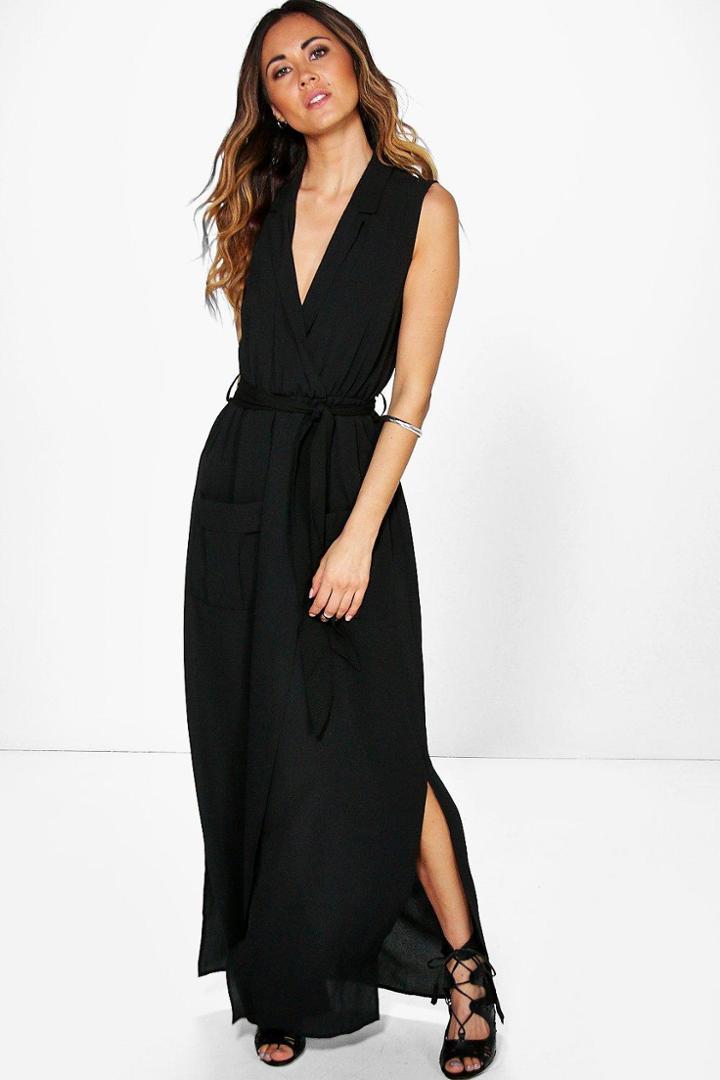 Boohoo Madeline Sleeveless Belted Maxi Dress Black