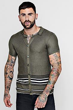 Boohoo Revere Collar Stripe Knitted Shirt