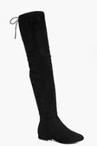 Boohoo Lois Wide Fit Flat Over The Knee Tie Back Boot