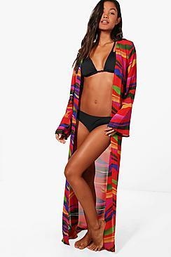Boohoo Angel Rainbow Wave Maxi Beach Kimono