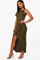 Boohoo Becky Ribbed Wrap Front Maxi Dress