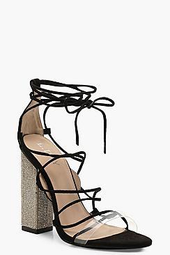 Boohoo Embellished Block Heel Lace Sandals