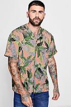 Boohoo Tropical Leaf Print Revere Collar Oversized Shirt