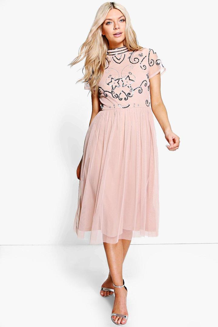Boohoo Boutique Rita Embellished Midi Dress Blush