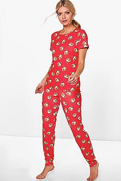 Boohoo Eva Christmas Pudding Tee And Jogger Pj Set