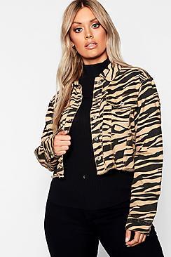 Boohoo Plus Utility Animal Denim Jacket