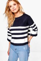 Boohoo Kara Stripe Knit Jumper Blue