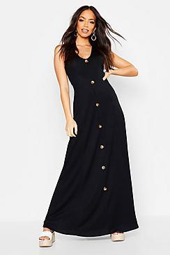 Boohoo Ribbed Button Front Maxi Dress