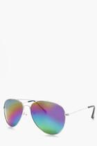 Boohoo Rainbow Lense Aviator Sunglasses Silver