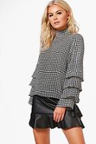 Boohoo Anna Gingham Ruffle Tailored Blouse