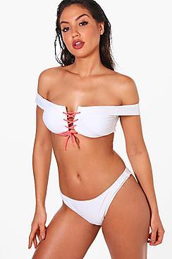 Boohoo San Diego Bardot Lace Up Bandeau Bikini