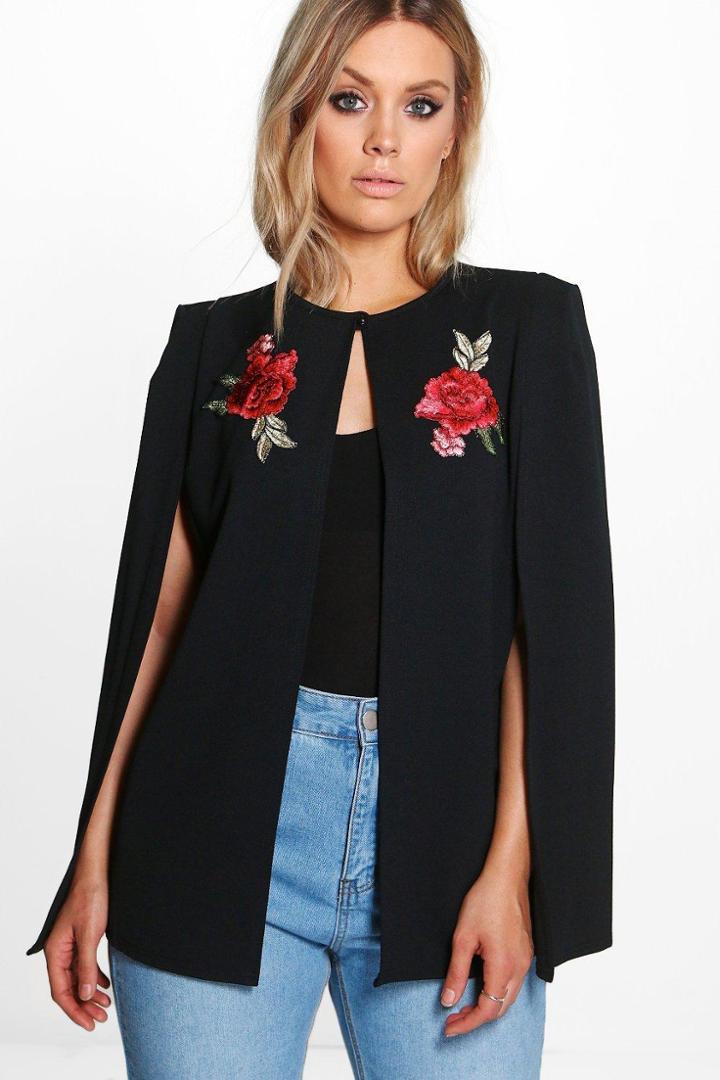 Boohoo Plus Freya Embroidered Cape Jacket Black