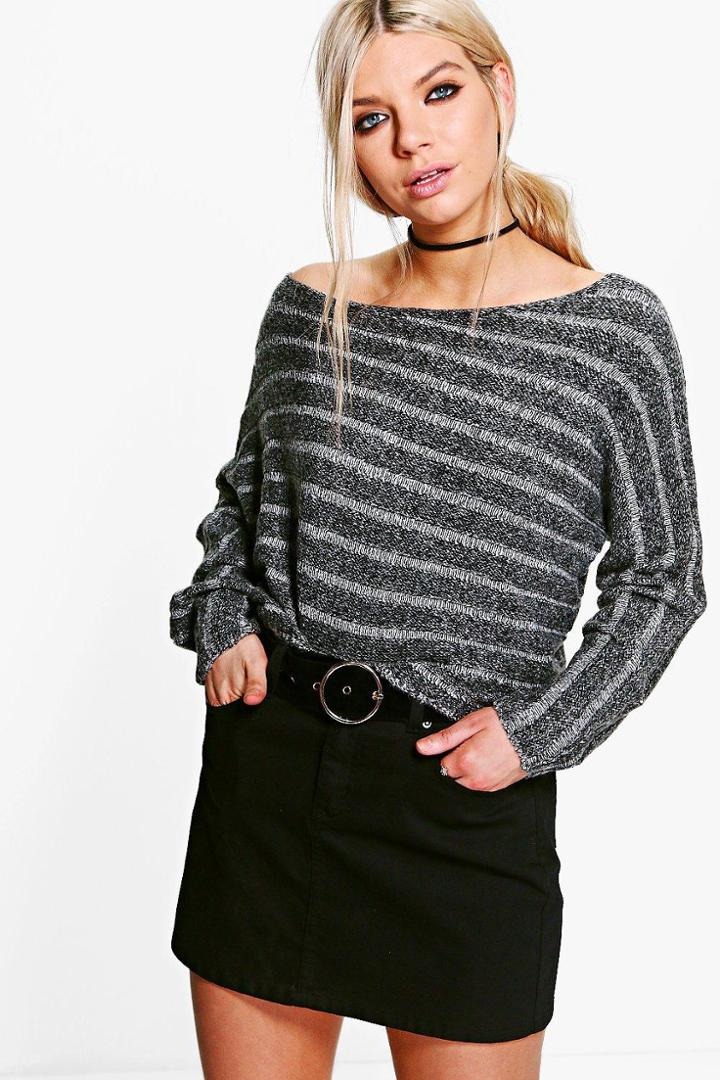 Boohoo Diana Striped Asymmetric Jumper Black