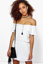 Boohoo Ada Off The Shoulder Frill Sleeve Playsuit