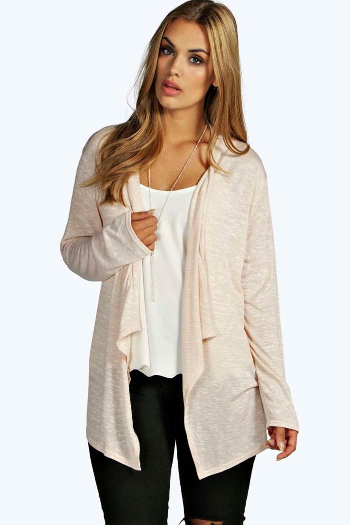 Boohoo Charlotte Knitted Waterfall Cardigan Nude
