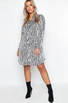 Boohoo Plus Satin Zebra Oversized Shirt Dress