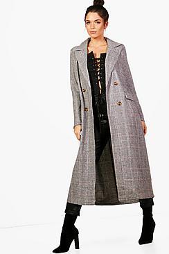 Boohoo Tall Sady Check Wool Look Coat