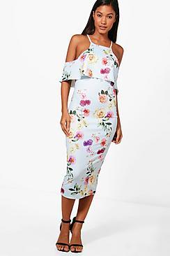 Boohoo Joy Double Layer Floral Midi Dress