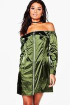 Boohoo Savannah Off Shoulder Satin Shift Dress