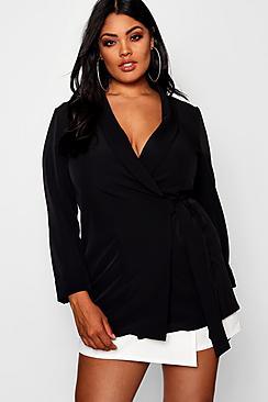 Boohoo Plus Imogen Wrap Detail Tie Blazer