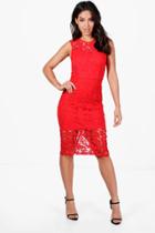 Boohoo Boutique Eleanor Lace Sleeveless Midi Dress Red