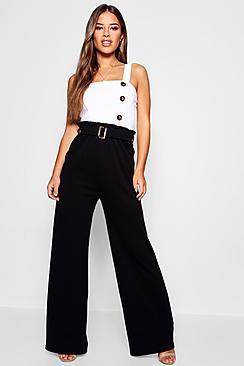 Boohoo Petite Buckle Detail High Waisted Trouser