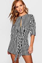 Boohoo Petite Sadie Twist Front Stripe Playsuit