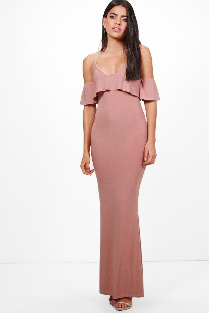 Boohoo Zadya Slinky Double Layer Maxi Dress Rose