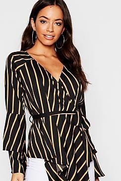 Boohoo Stripe Wrap Kimono Blouse