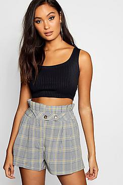 Boohoo Prince Of Wales Checked Paperbag Short