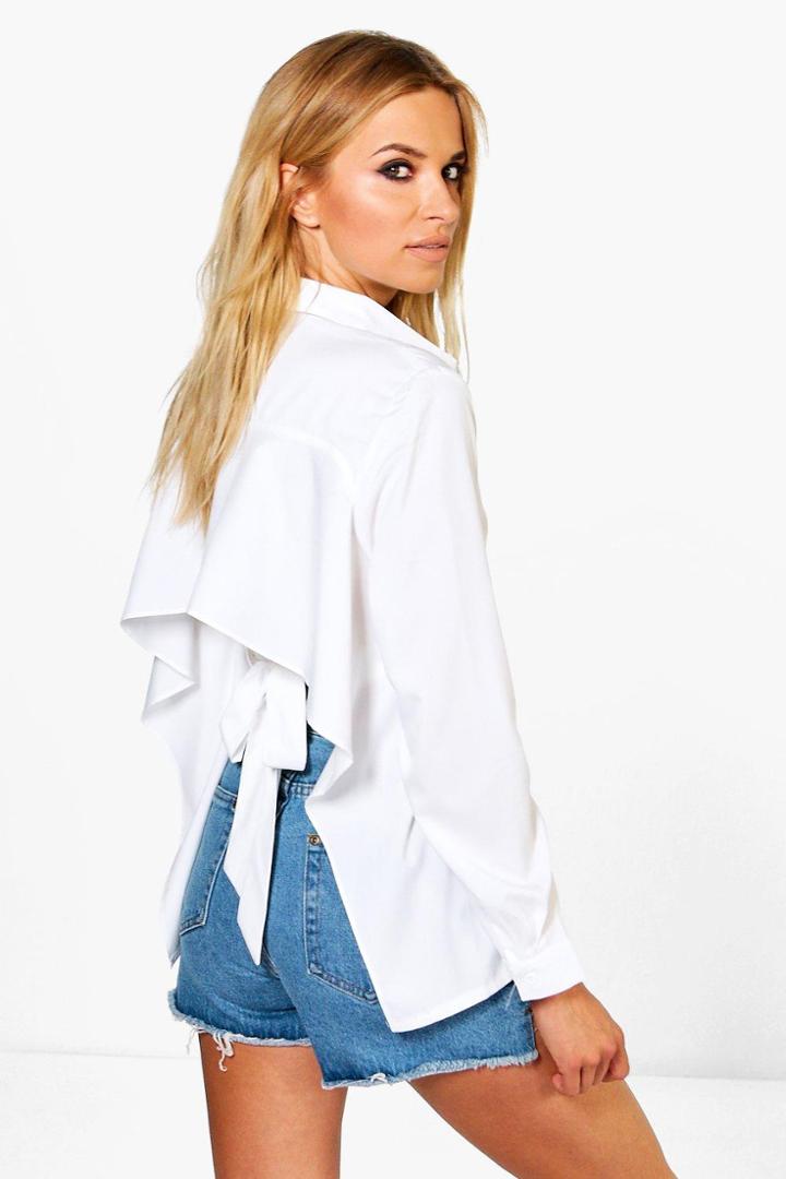 Boohoo Enya Tie Detail Open Back Shirt White