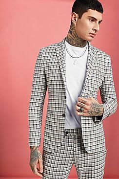 Boohoo Summer Check Skinny Fit Suit Jacket