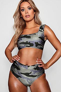Boohoo Plus Camo Print Bikini Set