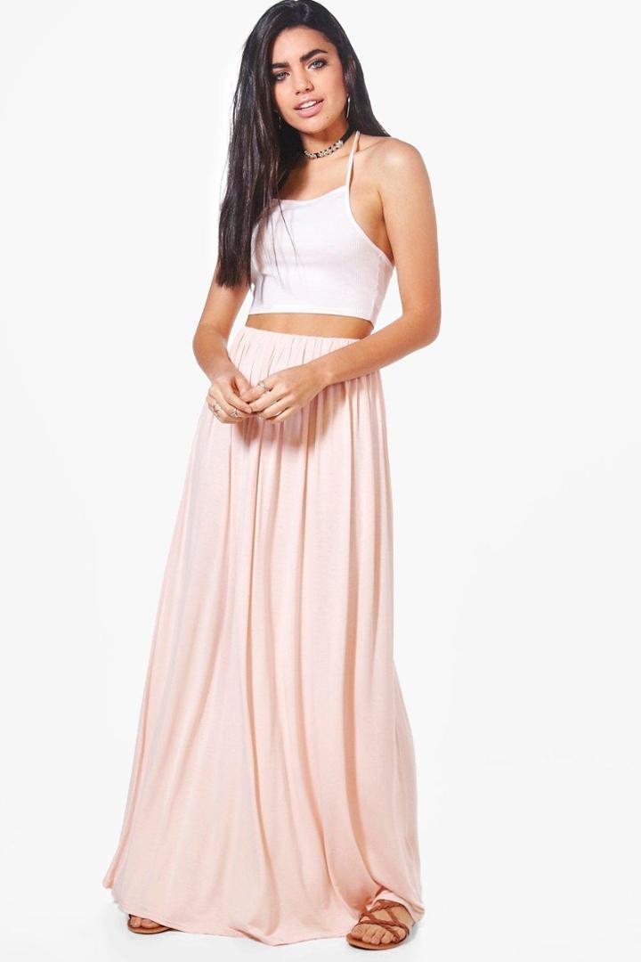 Boohoo Samira Gathered Waist Floor Sweeping Maxi Skirt Blush