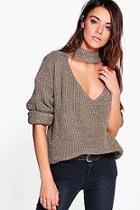 Boohoo Freya Metallic Stitch Choker Jumper