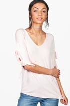 Boohoo Tall Skye Tie Sleeve T-shirt Nude
