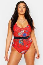 Boohoo Plus Chain Plunge Belted Swimsuit